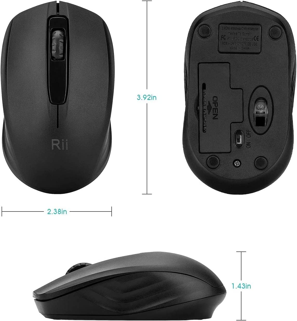 Rii Wireless Mouse 2.4G USB Dongle - 2-Pack