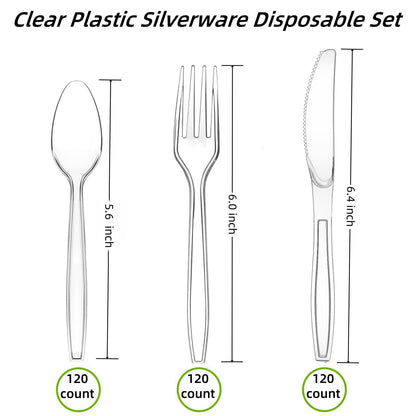 360 Count Heavy Duty Disposable Plastic Utensils Set