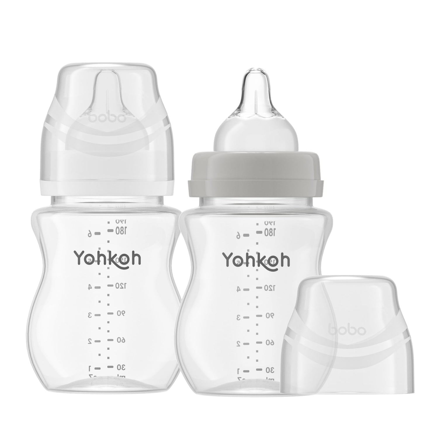 YOHKOH Natural Flow PP Baby Bottle with Natural Response Nipple, Wide Neck Anti-Colic Baby Bottles, Easy to Clean (6.4oz (Pack of 2), Multicolour)