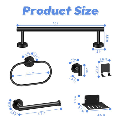 TACGEA 8-Piece Bathroom Hardware Set - Matte Black