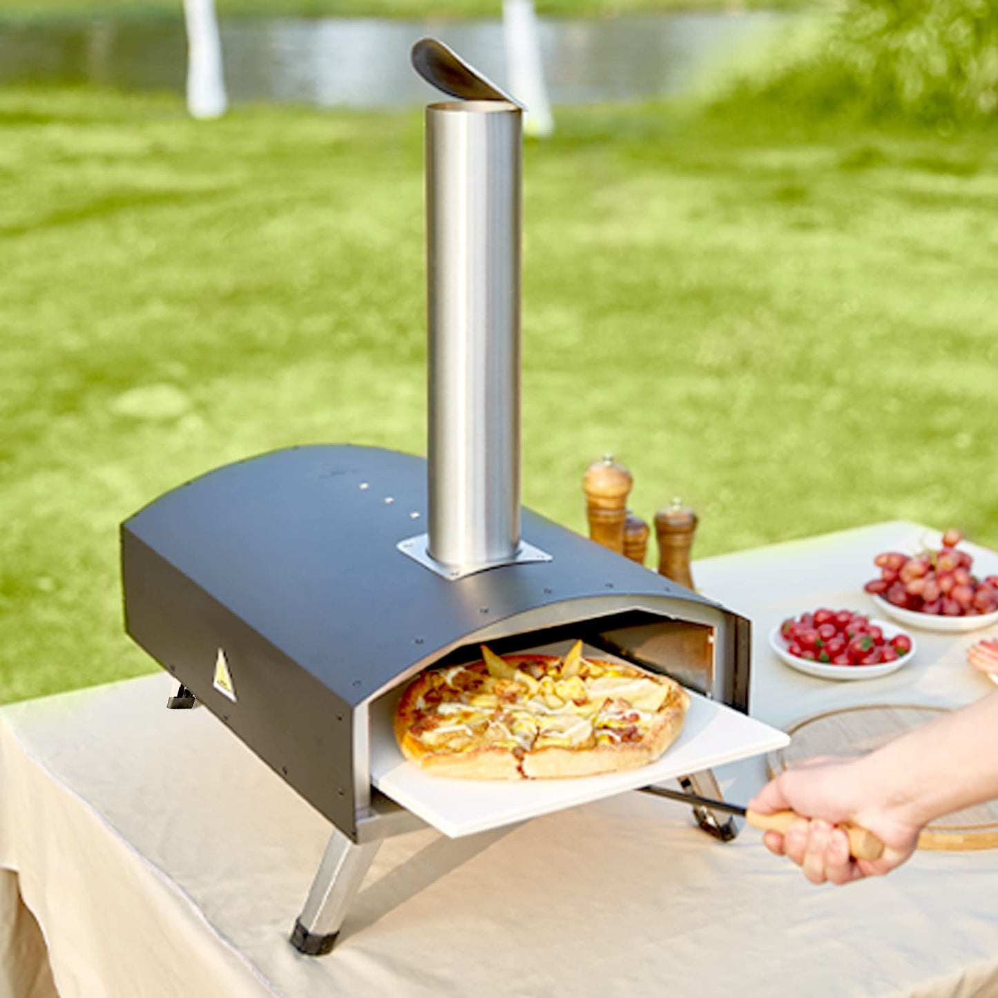 VEVOR Outdoor Pizza Oven, 12-inch Pellet and Charcoal Fire Pizza Maker, Portable Outside Stainless Steel Ovens with Pizza Stone, Waterproof Cover, Shovel, Wood Burner for Backyard Camping, Black