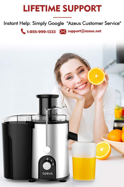 AZEUS Centrifugal Juicer Machines, Juice Extractor with Germany-Made 163 Chopping Blades (Titanium Reinforced) & 2-Layer Centrifugal Bowl, High Juice Yield, Easy to Clean, Anti-Drip,100% BPA-Free