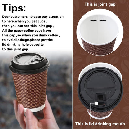 Wuadua 12 oz Disposable Insulated Coffee Cups with Lids, 50 Packs Disposable Coffee Cups for Hot Beverage Drinks, Coffee Tea Drinks To-go Office Car and Party