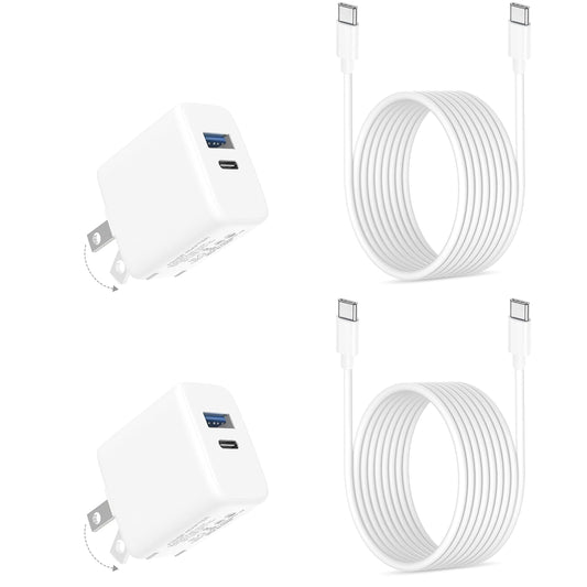 iPhone 15 Charger, 2Pack 20W 2-Port Compact Foldable Fast USB C Charger Block with 10ft USB C to C Charging Cable for iPhone 15/15 Pro/15 Pro Max/15 Plus, iPad Pro/Air, iPad 10