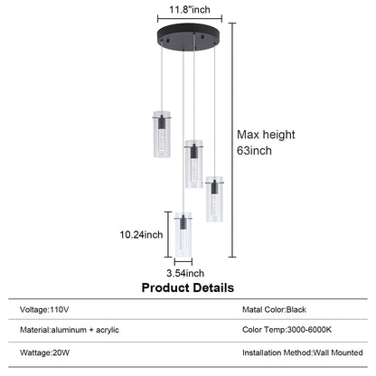 BESTWEST Black Pendant Light, Modern Pendant Light Kitchen Island Pendant Light Fixtures, Modern Island Light with Bubble for Kitchen, Dimmable Kitchen Chandelier Light Fixture (20W, 4-Light)