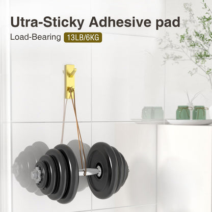 susswiff 6 Pack Gold Adhesive Hooks, Sticky Hooks Extra Strong,Heavy Duty Stick On Wall Door Hooks for Hanging,Bathroom Tower Hooks,Coat Hooks Robe Hook Wall Mounted, Kitchen Hallway Hooks,Stainless