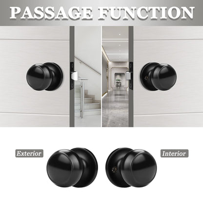 Probrico Round Passage Door Knobs - Black Finish