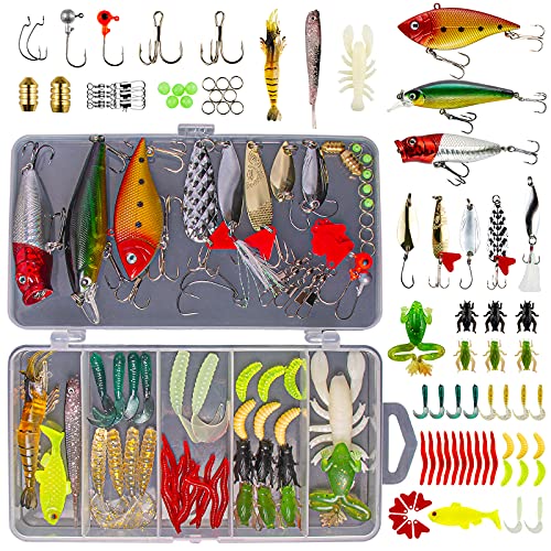 Fishing Lures Kit for Bass Trout Salmon, Tackle Box