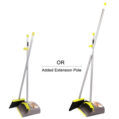 TreeLen Broom and Dustpan Set, TreeLen Broom with Dust Pan with Long Handle Combo Set for Office and Home Standing Upright Sweep Use with Lobby Broom