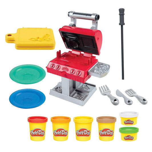 Play-Doh Kitchen Creations Grill 'n Stamp Playset, 6 Colors & 7 Barbecue Toy Accessories, for Boys & Girls, Play Food Set, Preschool Toys, Ages 3+