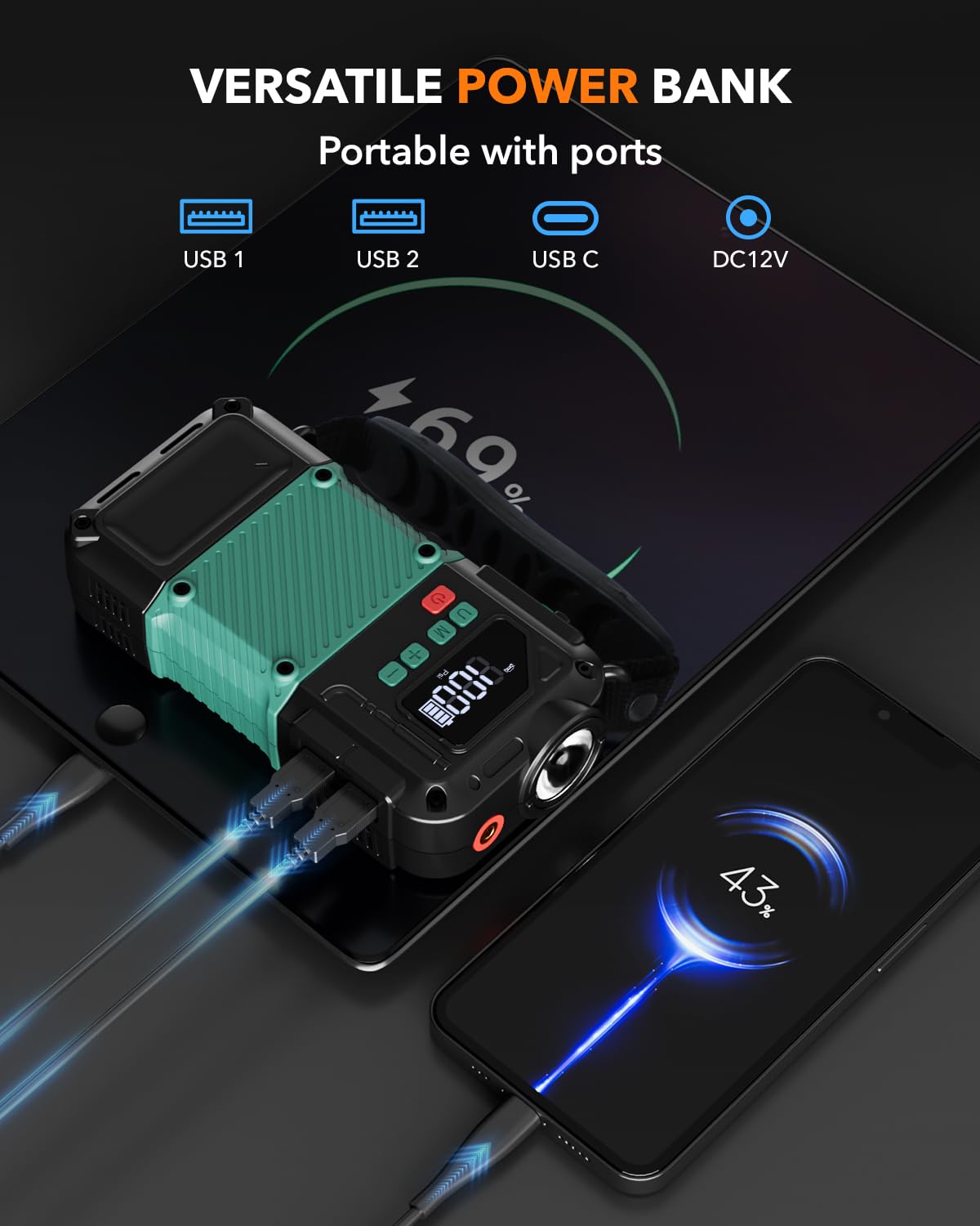 Portable Car Jump Starter and Air Compressor