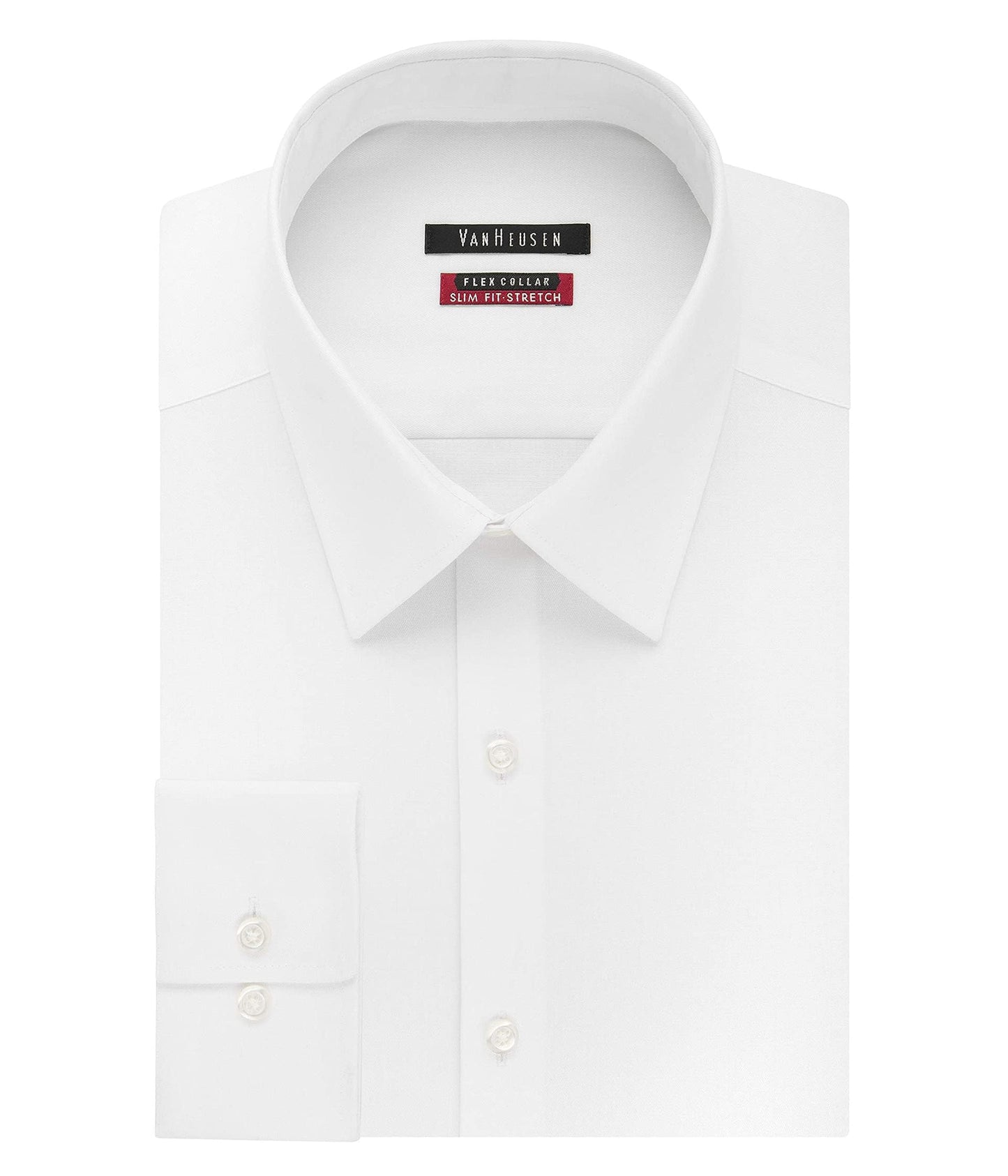Van Heusen Men's Dress Shirt Slim Fit Flex Collar Stretch Solid, White, 15" Neck 32"-33" Sleeve