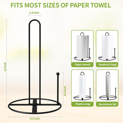 Paper Towel Holder Countertop, Black Paper Towel Holder - Kitchen Roll Holder for Standard and Large Size Rolls (Deep Black)