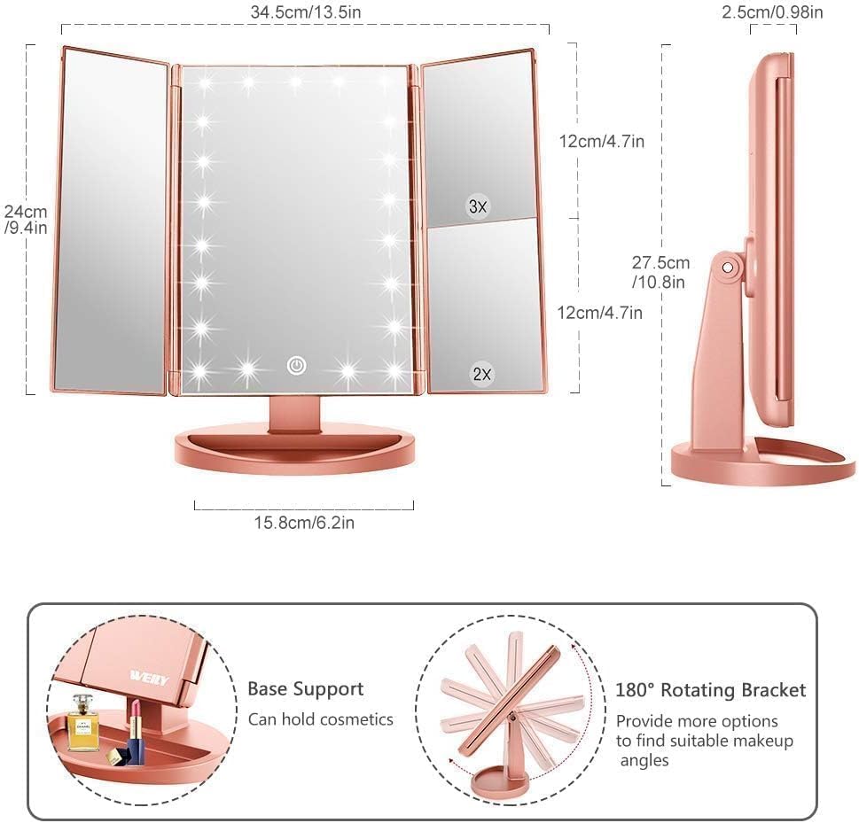 WEILY LED Touch Screen Makeup Mirror with Magnification