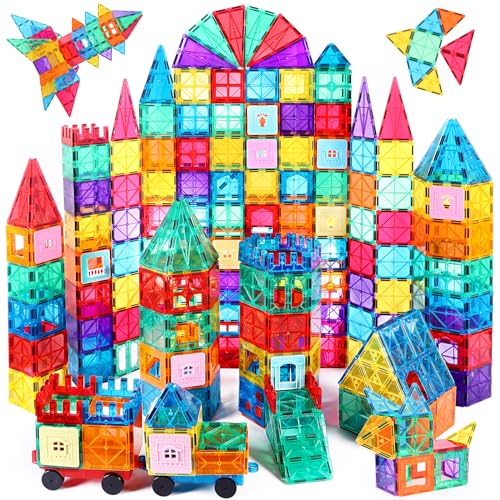 LUDILO Magnetic Tiles Magnetiles 116PCS Building Blocks Kids Toys with 2 Cars, Magne Tiles Magnetic Building Blocks for Toddlers Sensory Toys, STEM Learning Magnet Tiles Toys Gifts