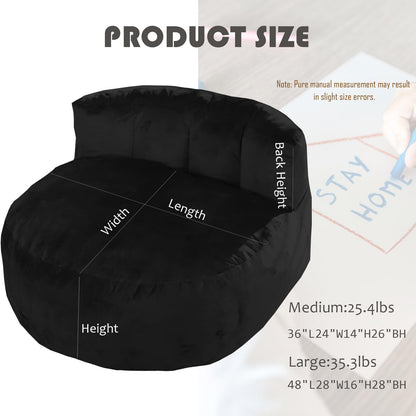 Large Black Bean Bag Chair with Memory Foam