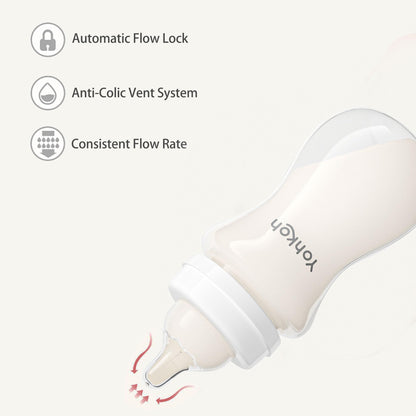 YOHKOH Natural Flow PP Baby Bottle with Natural Response Nipple, Wide Neck Anti-Colic Baby Bottles, Easy to Clean (8.8oz (Pack of 2), White)