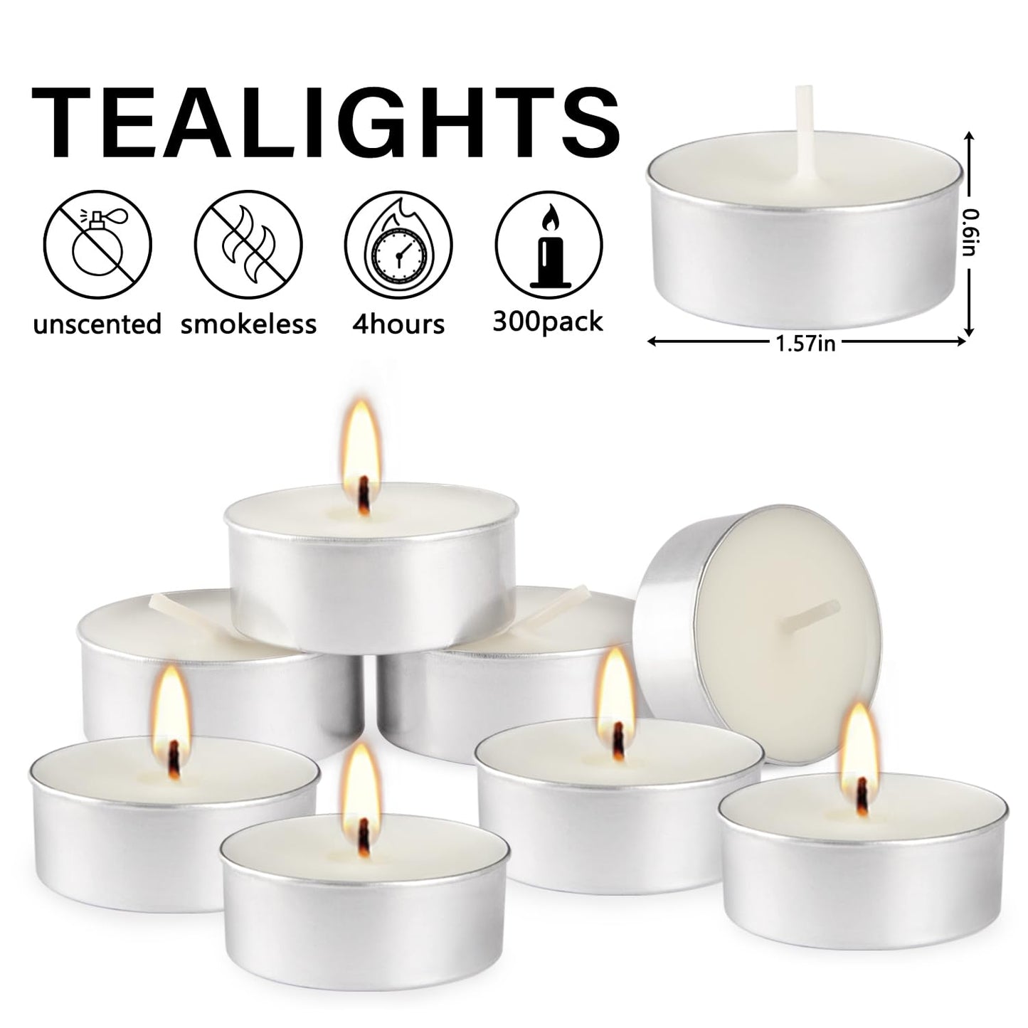 White Unscented Tealight Candles Set of 300 Bulk,Small Votive Light Candle for Home Wedding, Paraffin Cotton Wick,Clean Burning & Smokeless 4 Hour Burn Time