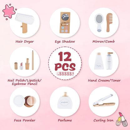 Wooden Makeup Toy Set for Toddler Girls