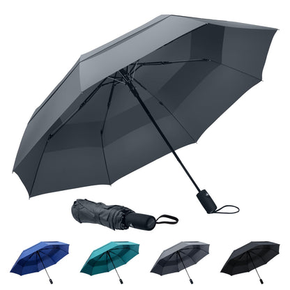 VELLUXE Portable Large Umbrella for Rain, Vented Windproof Double Umbrella, Foldable Golf Umbrella, Compact Travel Umbrella, Automatic Umbrella for adults, Grey Umbrella