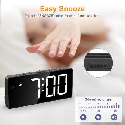 JXTZ 7-Inch LED Digital Alarm Clock with Alarms