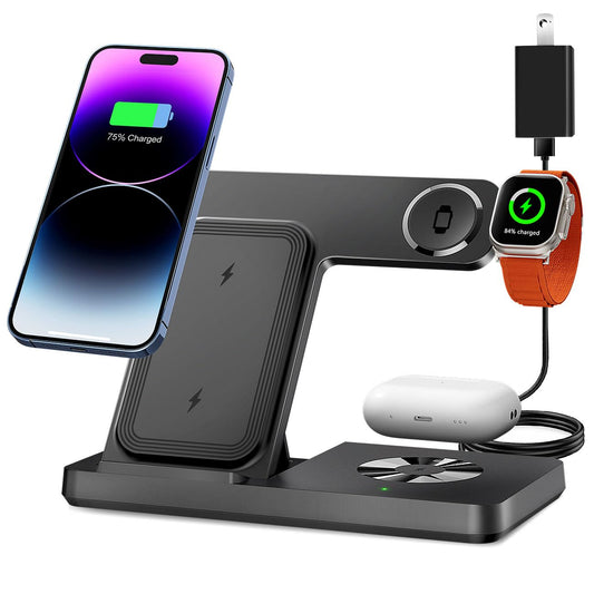 Wireless Charger, 3 in 1 Charging Station for Multi Devices, Charging Stand Dock for iPhone 8-16 Series, Apple Watch, AirPods Pro 3 2 with Adapter (Black)