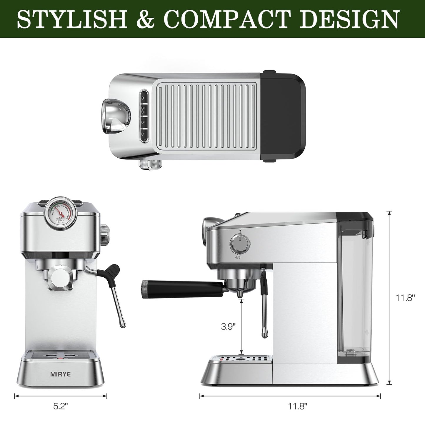 MR MIRYE 20 Bar Stainless Steel Espresso Machine