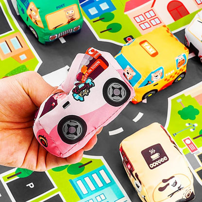 6-Pack Jingle Bell Fabric Car Toys with Bag
