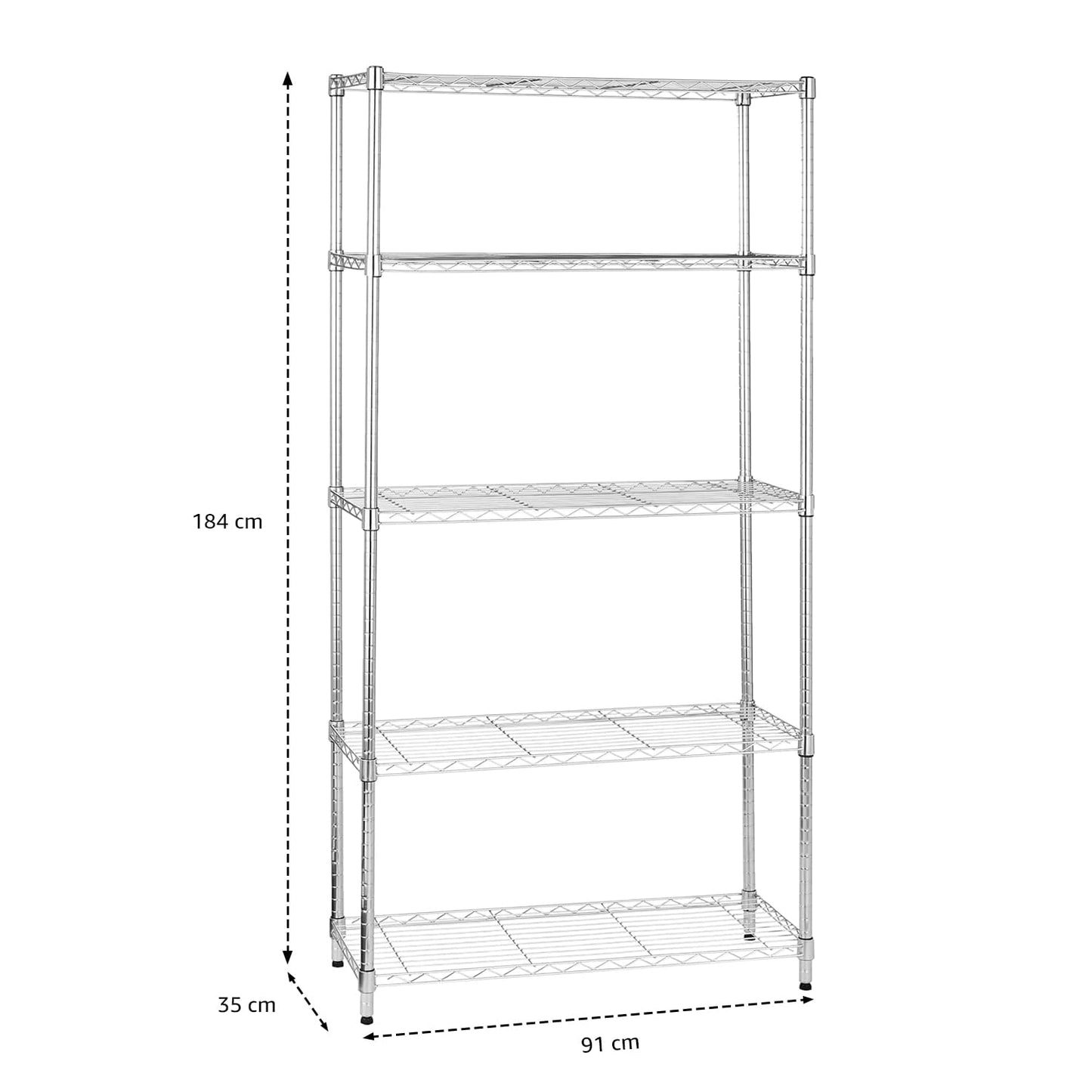 Amazon Basics 5-Shelf Adjustable Heavy Duty Steel Wire Rack Storage Shelving Organizer for Kitchen, Garage, 36" L x 14" W x 72" H, Silver