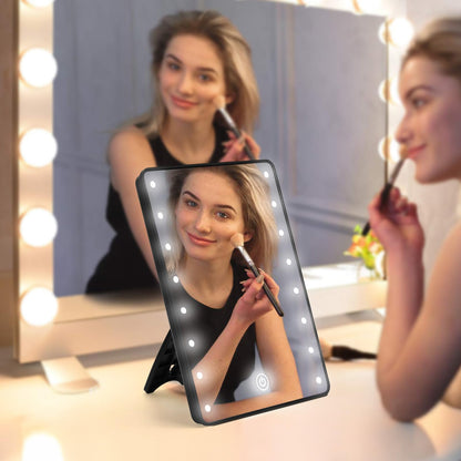 Vanity Makeup Mirror with Lights, Touch Dimming Screen 16 LED Lighted Vanity Travel Portable Mirror, Black Cosmetic Tabletop Wall Mirror Gifts for Mothers, Mom, Wife, Women, Girl