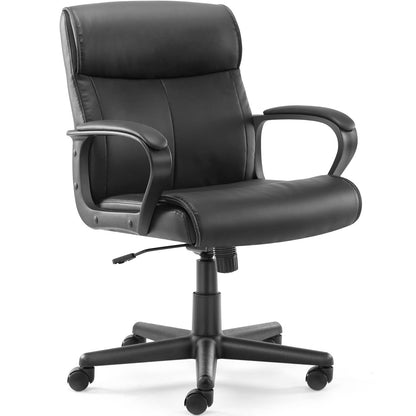 OLIXIS Executive Padded Mid-Back Home Office Desk Adjustable Height Computer Chairs, 360-Degree Swivel, Leather, 275Lbs Capacity, Modern, Darkblack