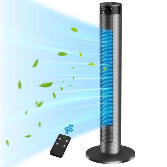 CIH Tower Fan 39 Inch, 24ft/s Velocity Quiet Oscillating Bladeless Fan with Remote, 3 Modes, LED Display, 10H Timer, Black Floor Standing Fan Powerful for Indoor Home Bedroom Office Room