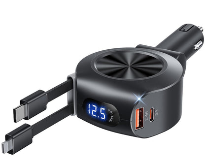 4-in-1 Fast Car Charger with Retractable Cables