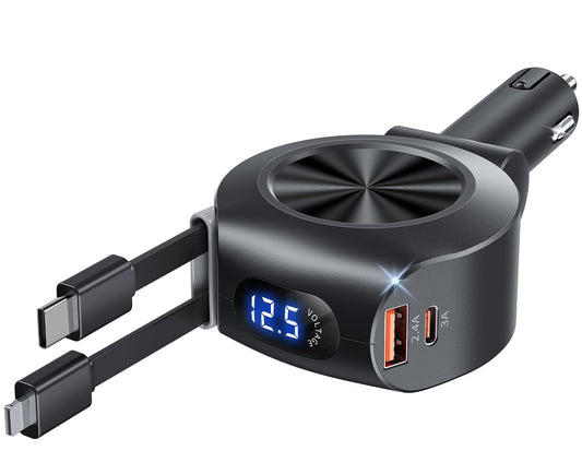 4-in-1 Fast Car Charger with Retractable Cables
