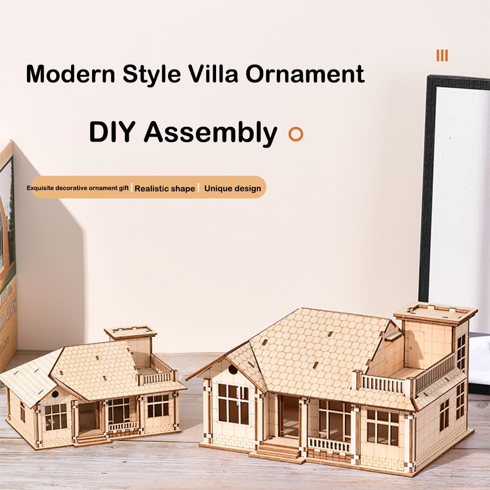 3D Wooden Puzzles for Adults,DIY Color Modern Villa Wooden Model Kits,Creative Art Ornaments,Gift on Birthday,Christmas