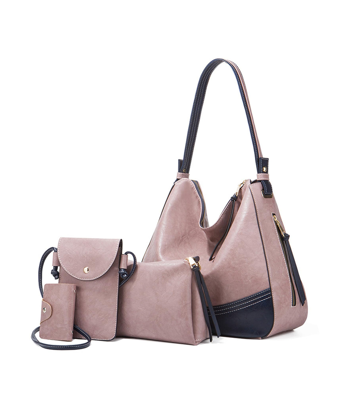 4 Piece Faux Leather Hobo Bag and Wallet Set