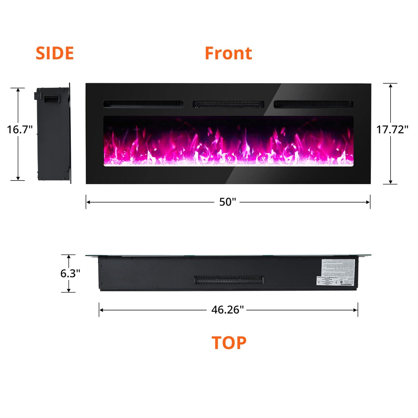 50 Inch Electric Fireplace, Recessed/Wall Mounted Electric Fireplace, Ultra-Thin Linear Fireplace with Remote Control, Timer,12 Adjustable Color Flame, 750/1500W