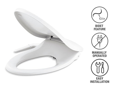 KOHLER 5724-0 PureWash M250 Elongated Bidet Toliet Seat, Manual Non-Electric Bidets for Existing Toilets, Adjustable Bidet Sprayer, White
