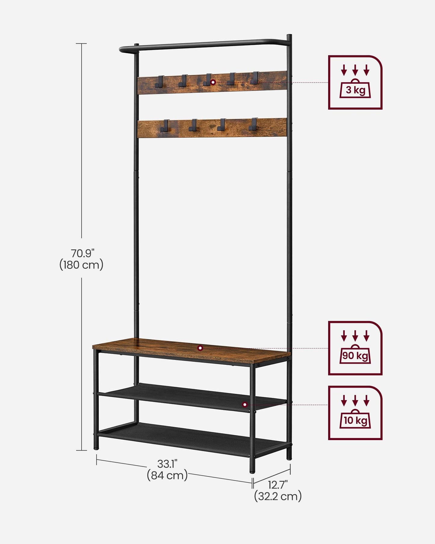 VASAGLE Entryway Bench with Shoe Storage and Hooks