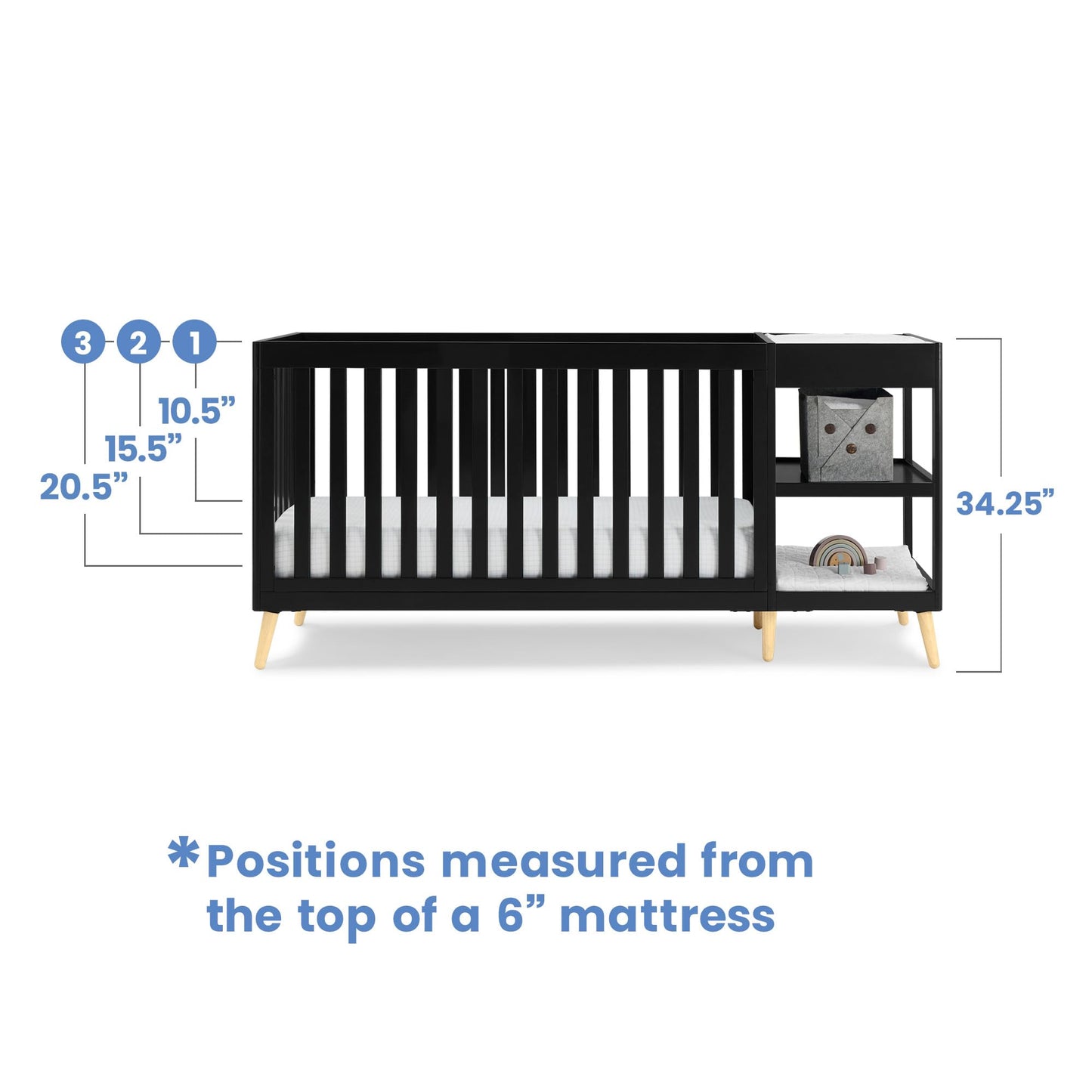 Delta Children Essex 4-in-1 Convertible Crib and Changer, Black Ebony w/Natural Knobs