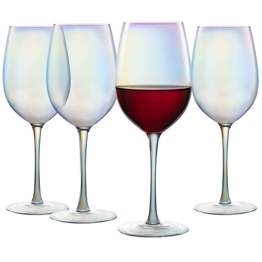 E-liu Handblown Wine Glasses, 17 Ounce Lead·Free Crystal Long Stemmed Glassware, All-Purpose Wine Glass for Red or White Wine, Birthday, Anniversary or Wedding Gifts, Set of 4, Iridescent