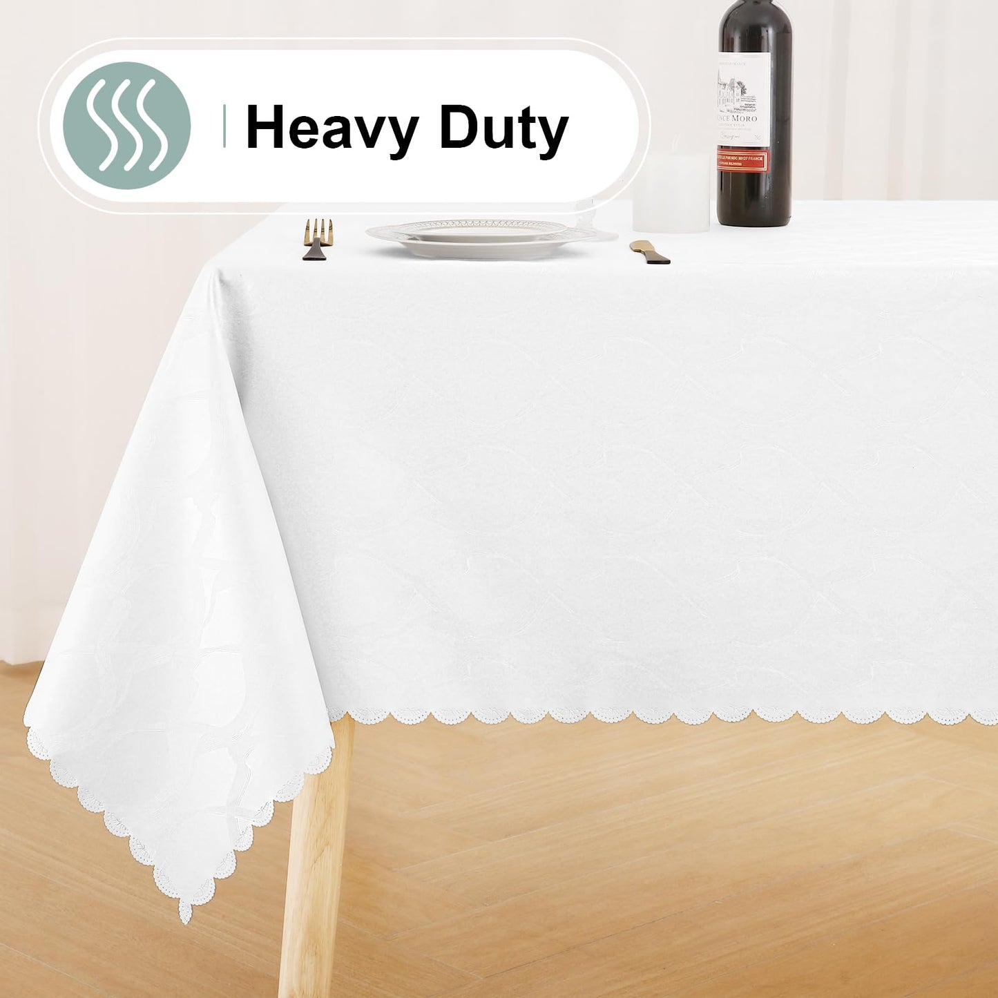 misaya Rectangle Vinyl Tablecloth, 100% Waterproof Heavy Duty Table Cloth for Rectangle Tables, Wipeable Table Cover for Kitchen, Dinner, Party (White, 60" x 120")