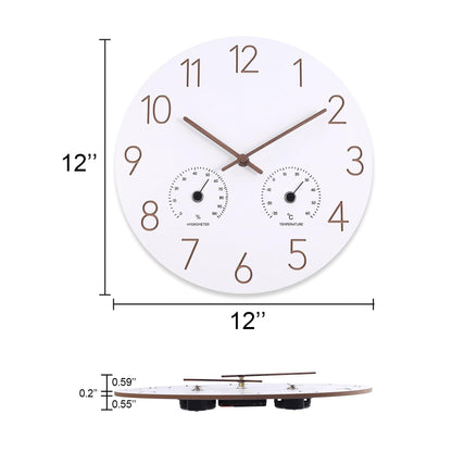 Vigorwise 12Inch Wall Clock with Temperature & Humidity, Wooden Frame Wall Clocks, Sweep Silent Movement Accurate Clocks, Decorative for Kitchen Home Housewarming Xmas New Year Present