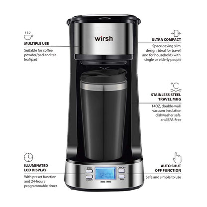 Single Serve Coffee Maker with Timer & Mug