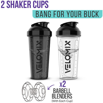 VELOMIX 2-Pack 28 oz Protein Shaker Bottles