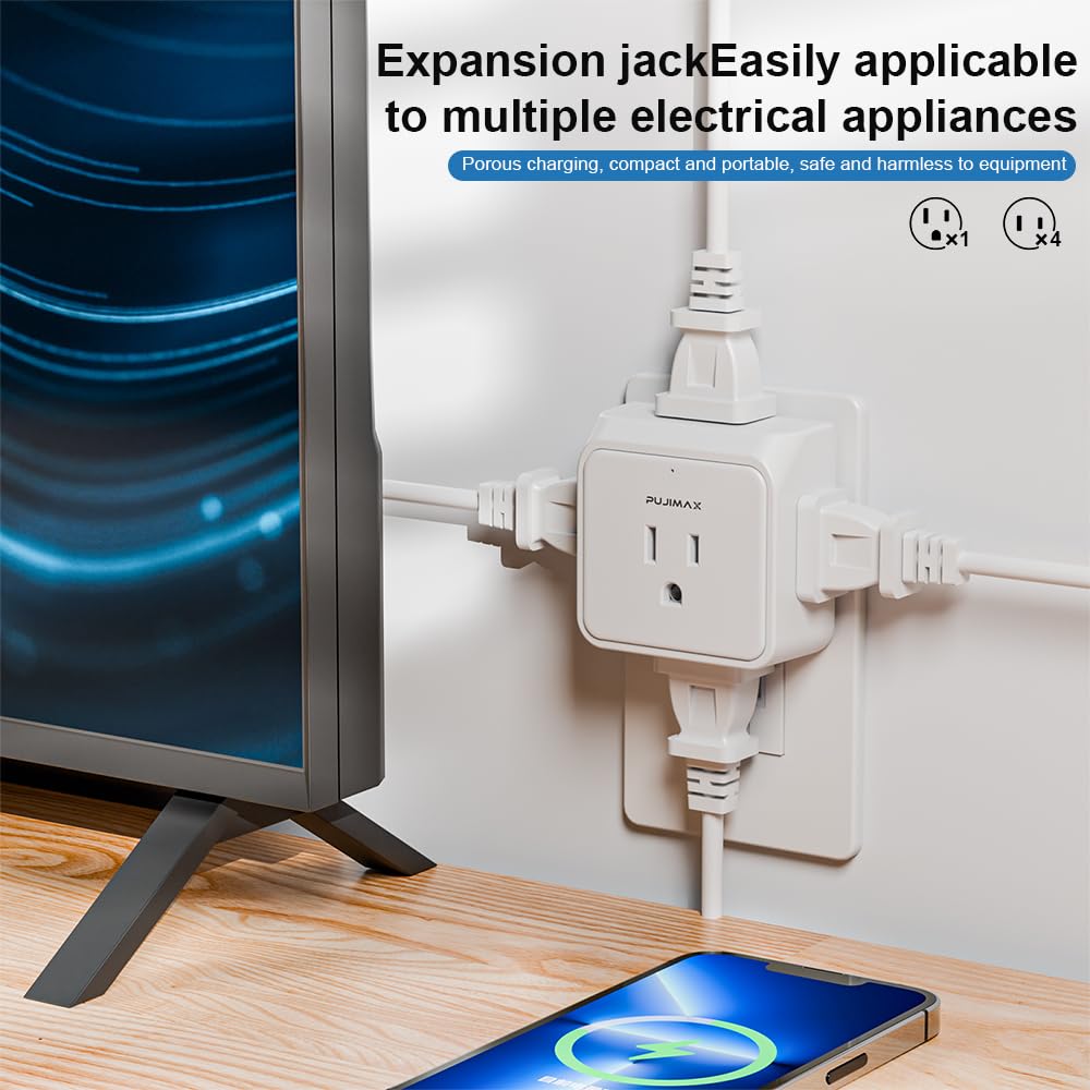 Multi Plug Outlet Extender,Portable Travel Adapter with 5 Outlet Splitter Wall Outlet for Office and Home Appliance ect