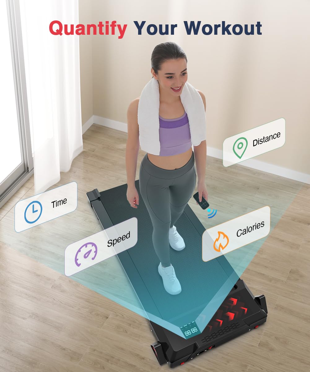Redliro Walking Pad with Incline, Under Desk Treadmill for Home, Compact Walking Pad for Small Space, Portable Treadmill with Remote Control & Free Installation (Black)