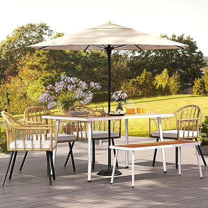 YITAHOME 8 Pieces Outdoor Patio Dining Set with Wicker Patio Dining Chair, Backless Bench & Table with Umbrella Hole, Garden Dining for Patios, Backyard, Balcony, Lawn