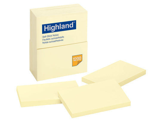 Highland Yellow Sticky Notes, 3x5 Inches, 12 Pack