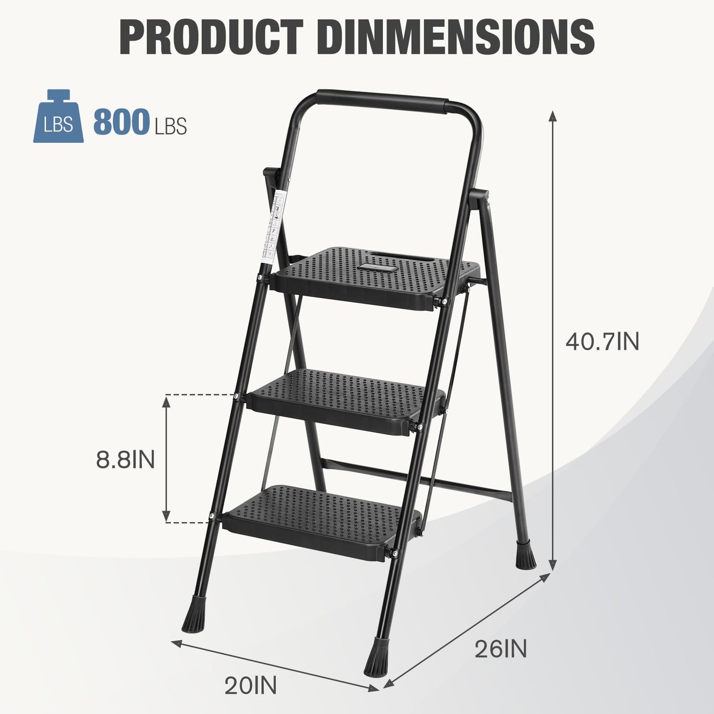 OLIXIS 3-Step Folding Ladder Stool 800lbs